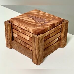 Vtg Set of 5 Evergreen Tree Engraved Marbled Sandstone Cork Lined Drink Coasters